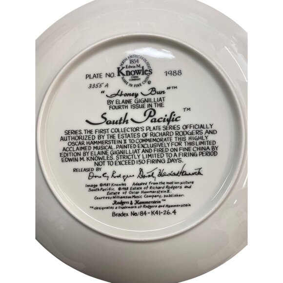 Knowles 1988 "Honey Bun" South Pacific Collectors Plate By Elaine Gignilliat - Picture 3 of 4